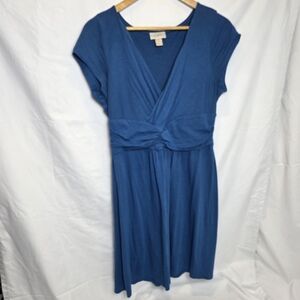 LOFT Blue Jersey Dress Midi Wrap Surplice Office Casual Cap Sleeves  Large